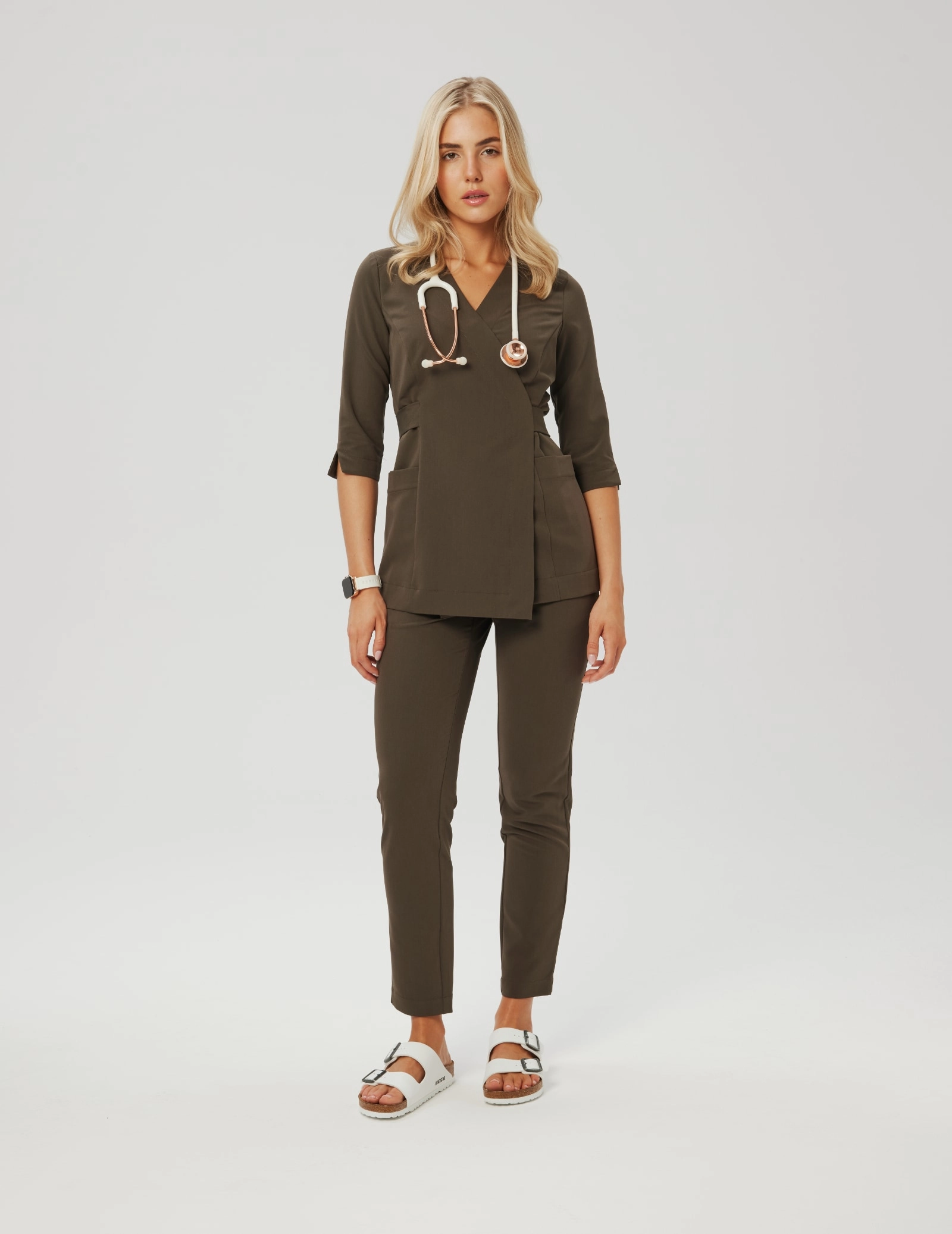 Rosalie tied medical  blouse - OLIVE NIGHT