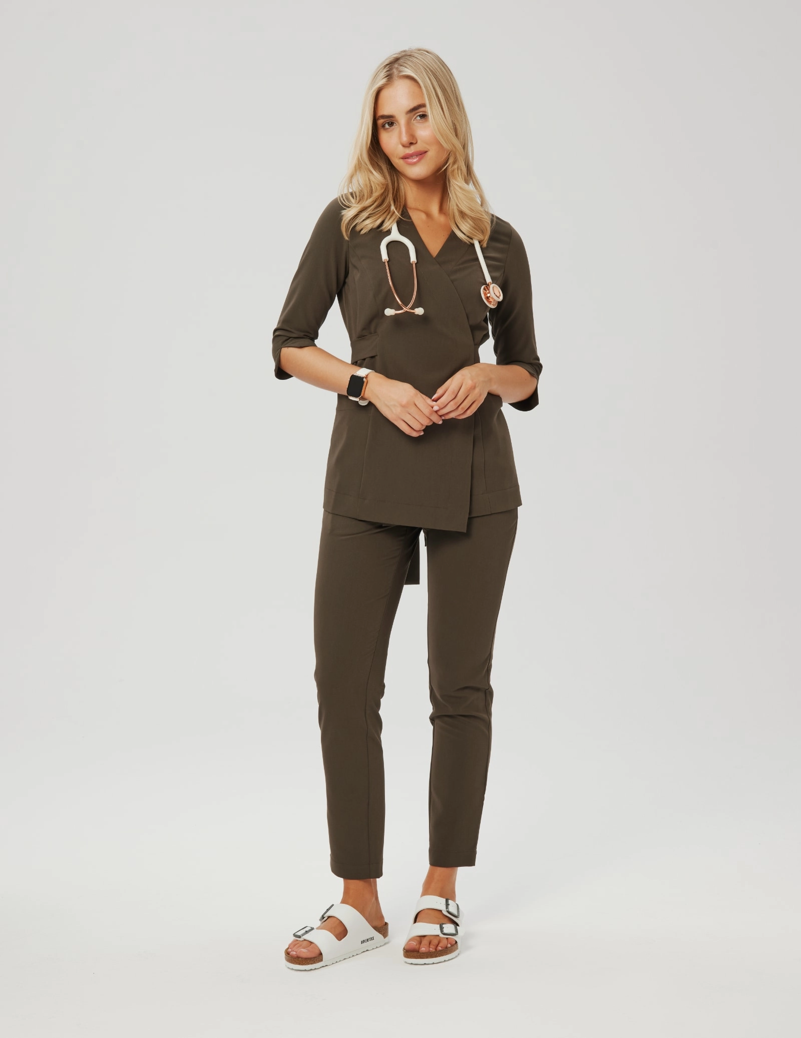 Rosalie tied medical  blouse - OLIVE NIGHT