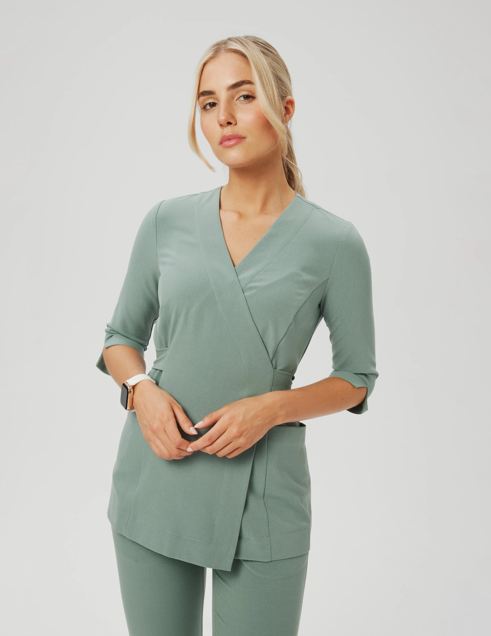 Rosalie tied medical Blouse - DUSTY GREEN