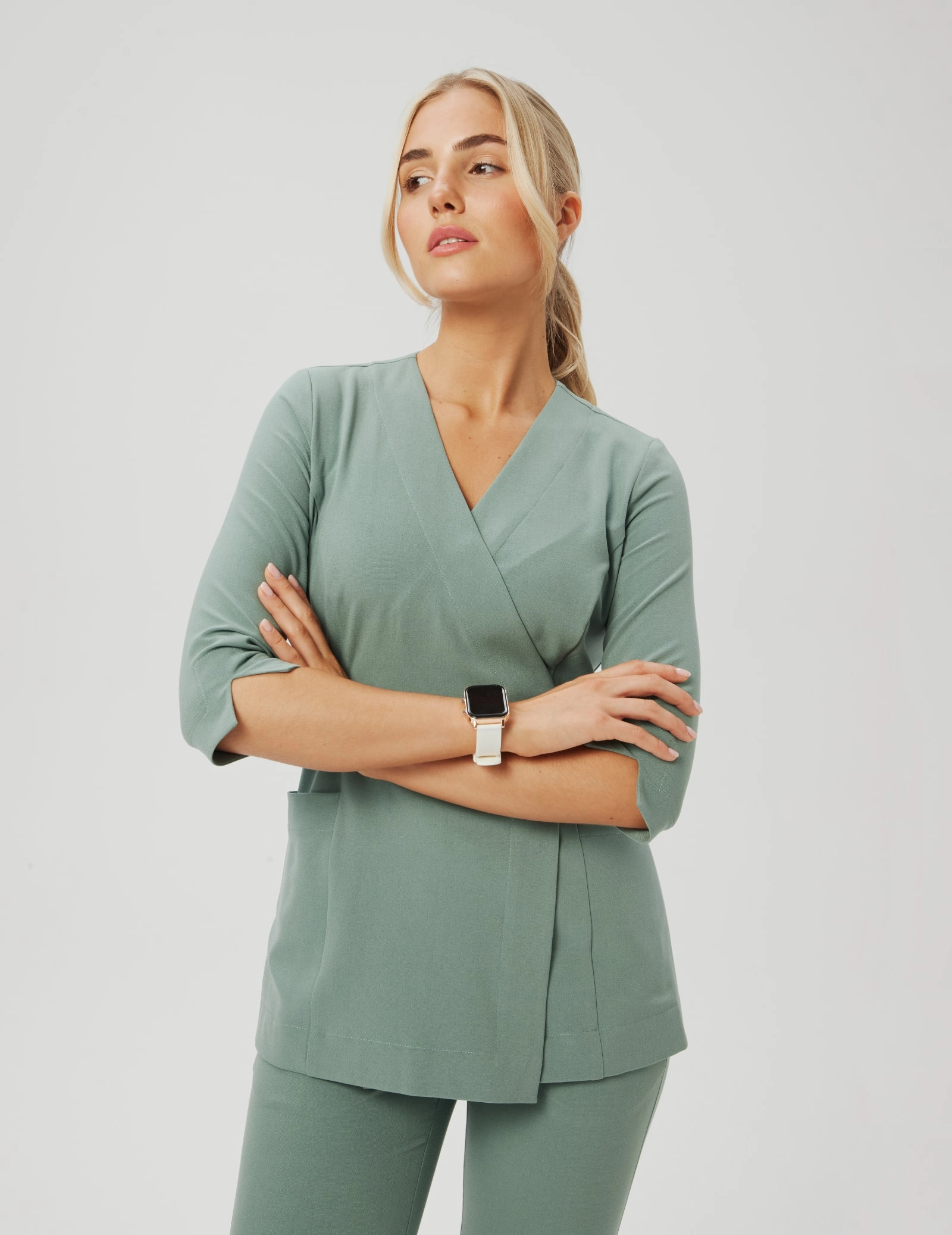 Rosalie tied medical Blouse - DUSTY GREEN