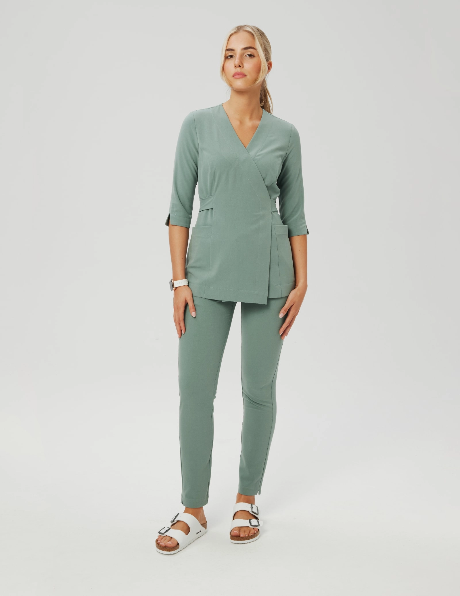 Rosalie tied medical Blouse - DUSTY GREEN