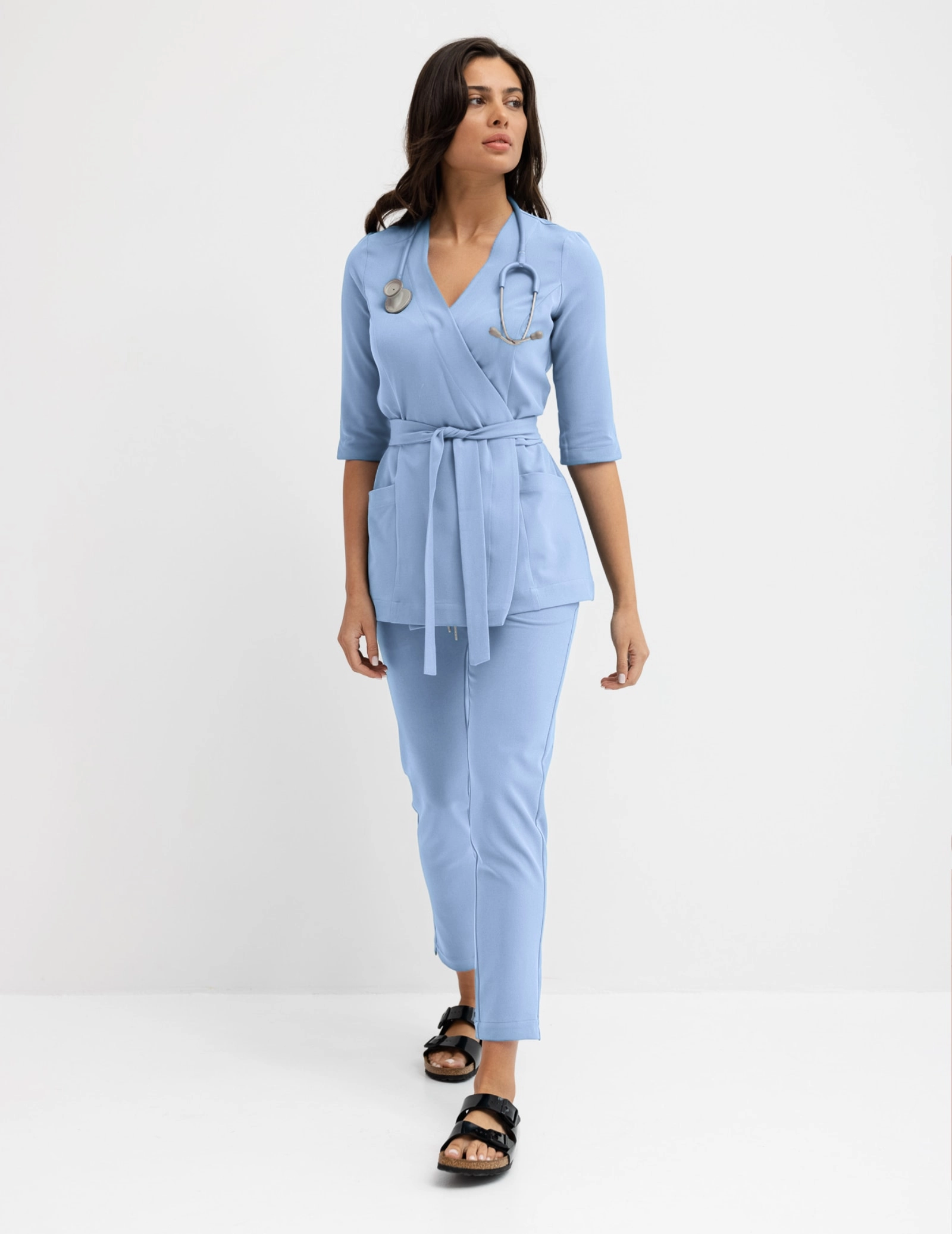 Rosalie tied medical blouse - CEIL BLUE