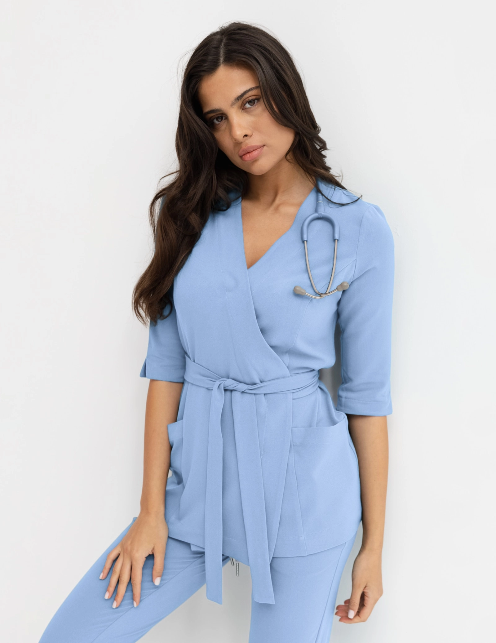 Tied Medical Blouse Rosalie - CEIL BLUE