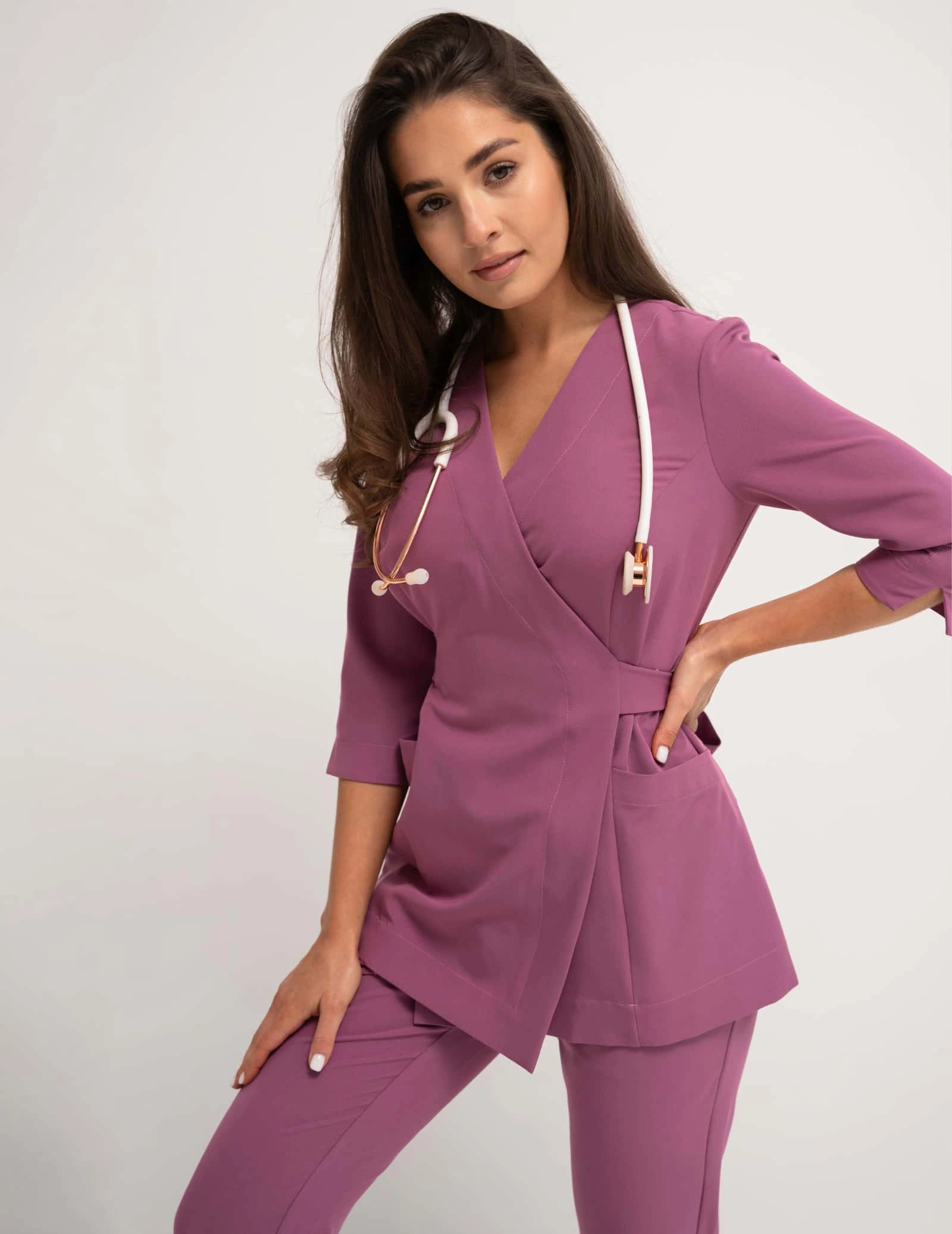 Rosalie tied scrub top - BERRY SHAKE