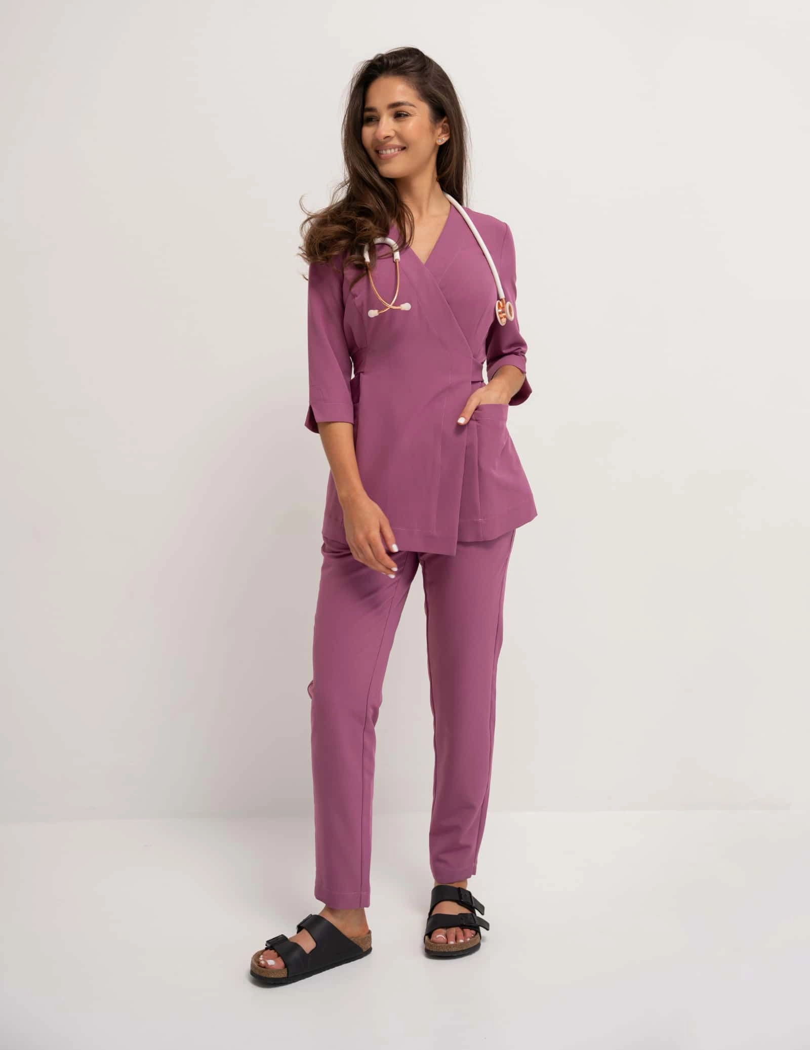 Rosalie tied scrub top - BERRY SHAKE