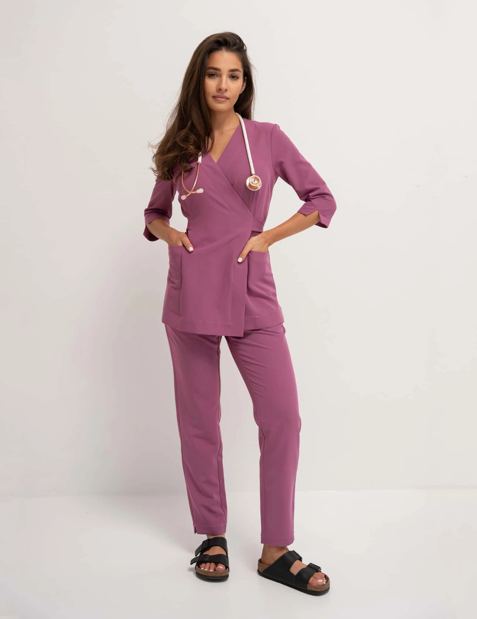 Rosalie tied scrub top - BERRY SHAKE