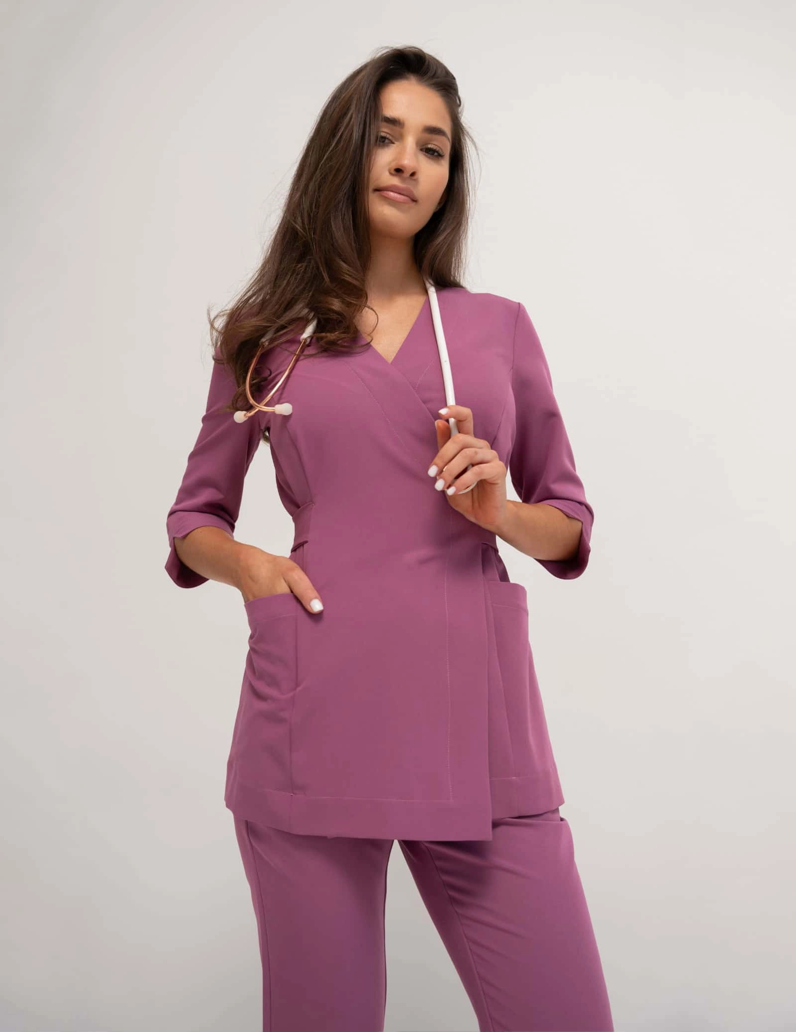 Rosalie tied scrub top - BERRY SHAKE