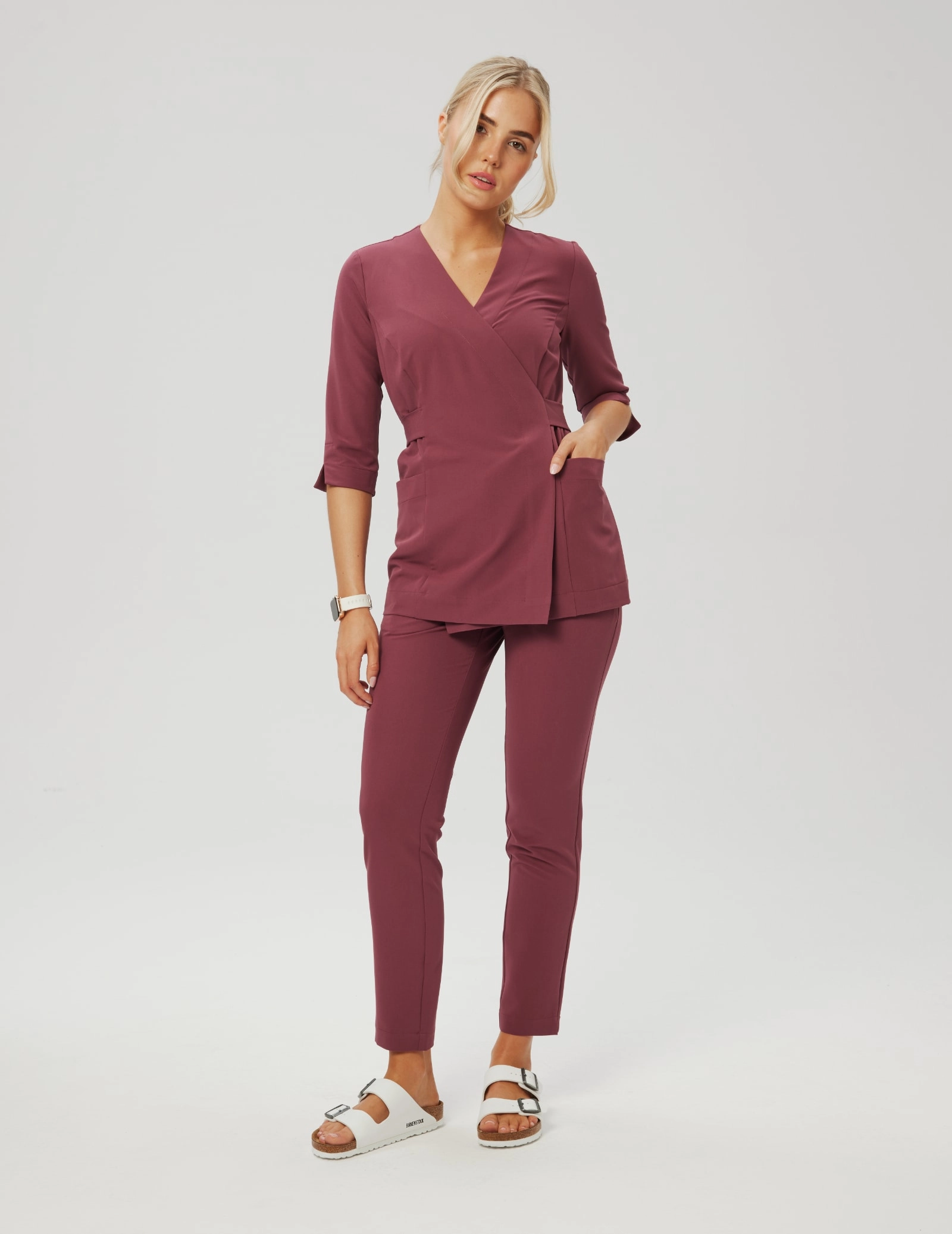 Rosalie tied scrub top - MULLED WINE